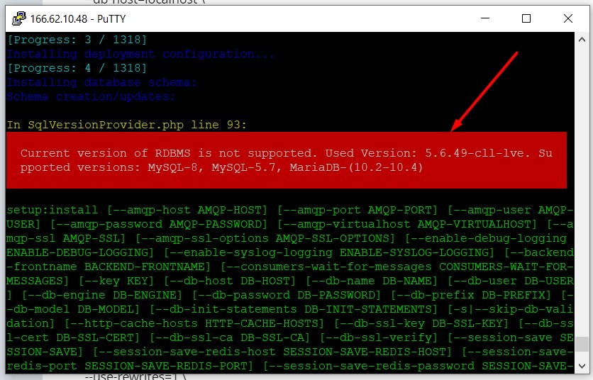 Current version of RDBMS is not supported